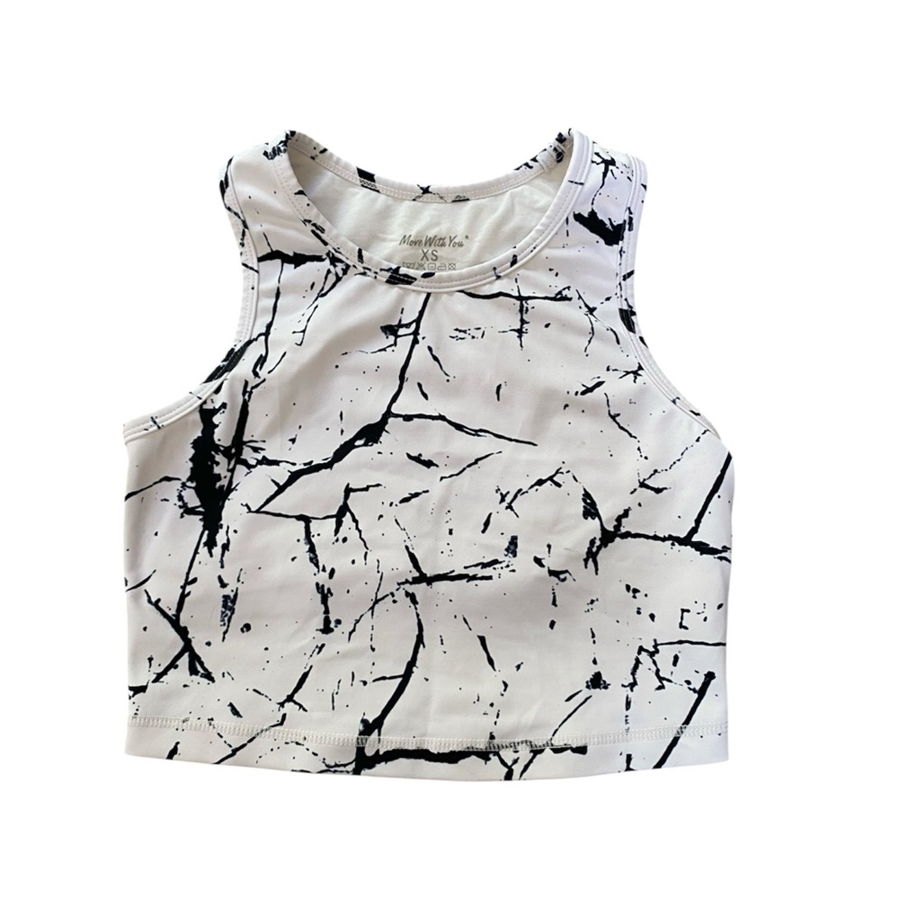 Move With You white and black marble pattern crop tank top sports bra